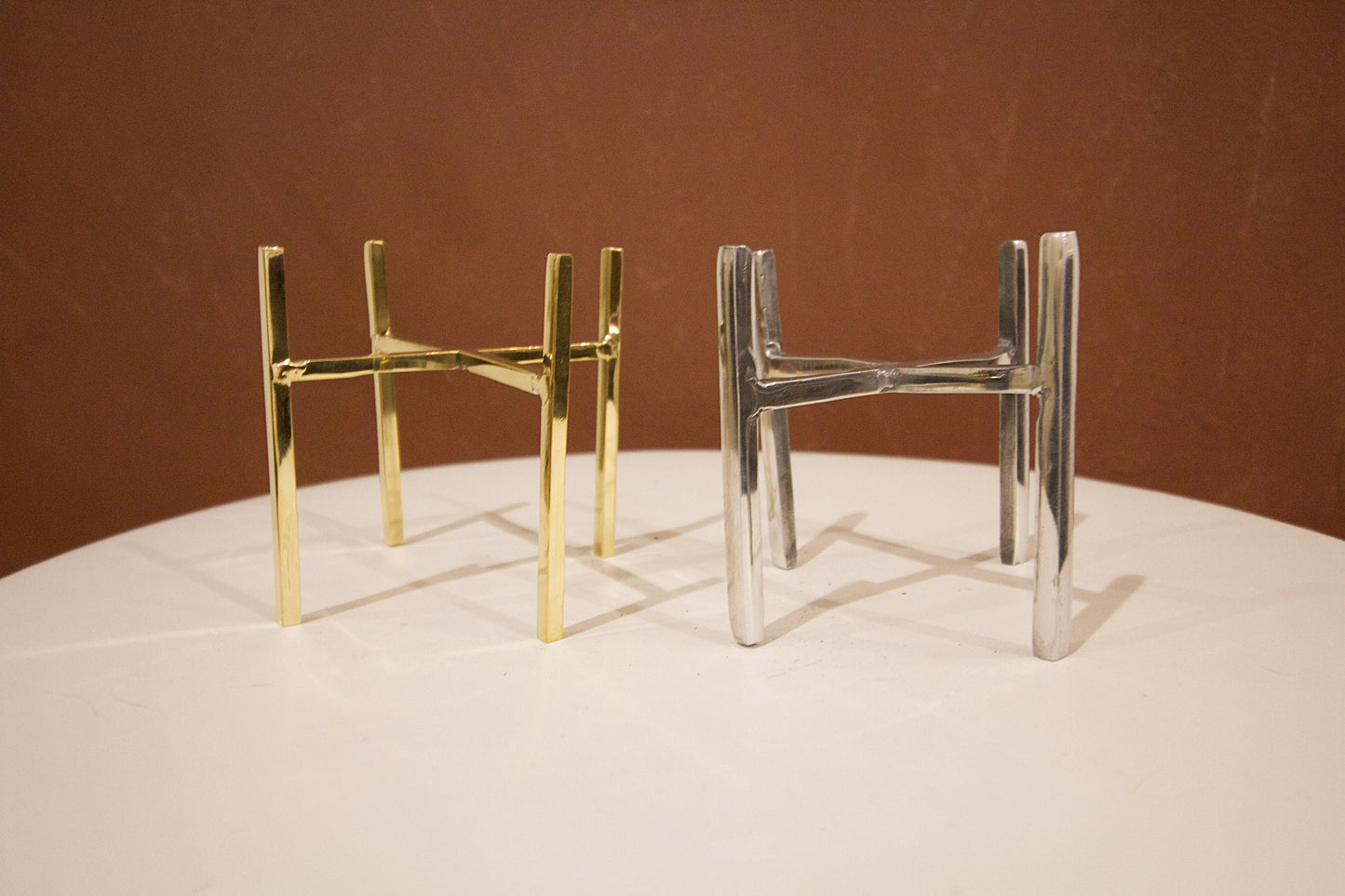 Brass Crystal Short Tower Display Stand - Gold Geometric Candle & Sphere Holder