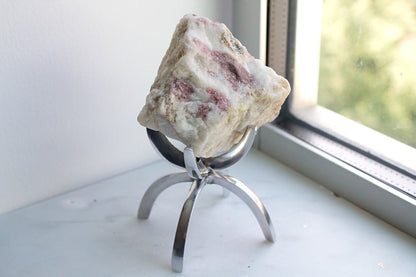 Pink Tourmaline Crystal on Brass Stand – Boho Gemstone Decor
