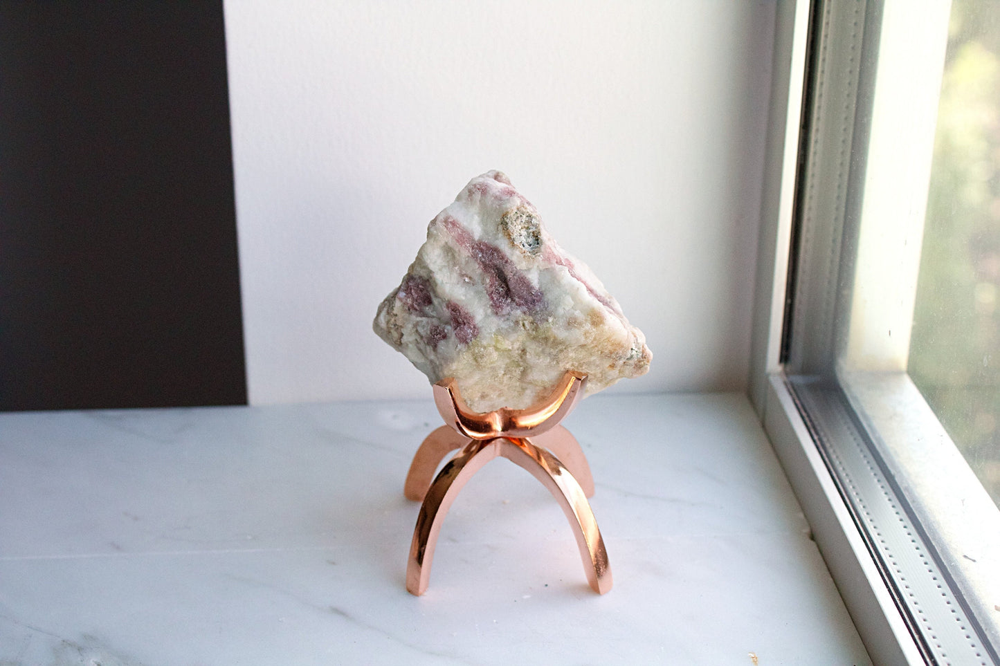 Pink Tourmaline Crystal on Brass Stand – Boho Gemstone Decor