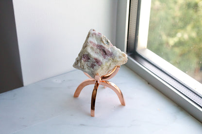Pink Tourmaline Crystal on Brass Stand – Boho Gemstone Decor