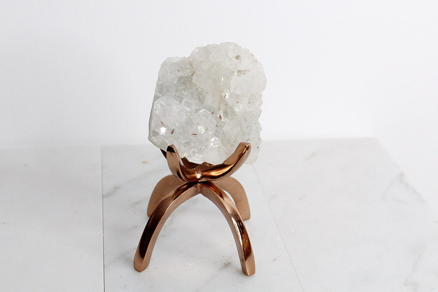 Apophyllite Quartz – White Crystal on Brass Claw Stand