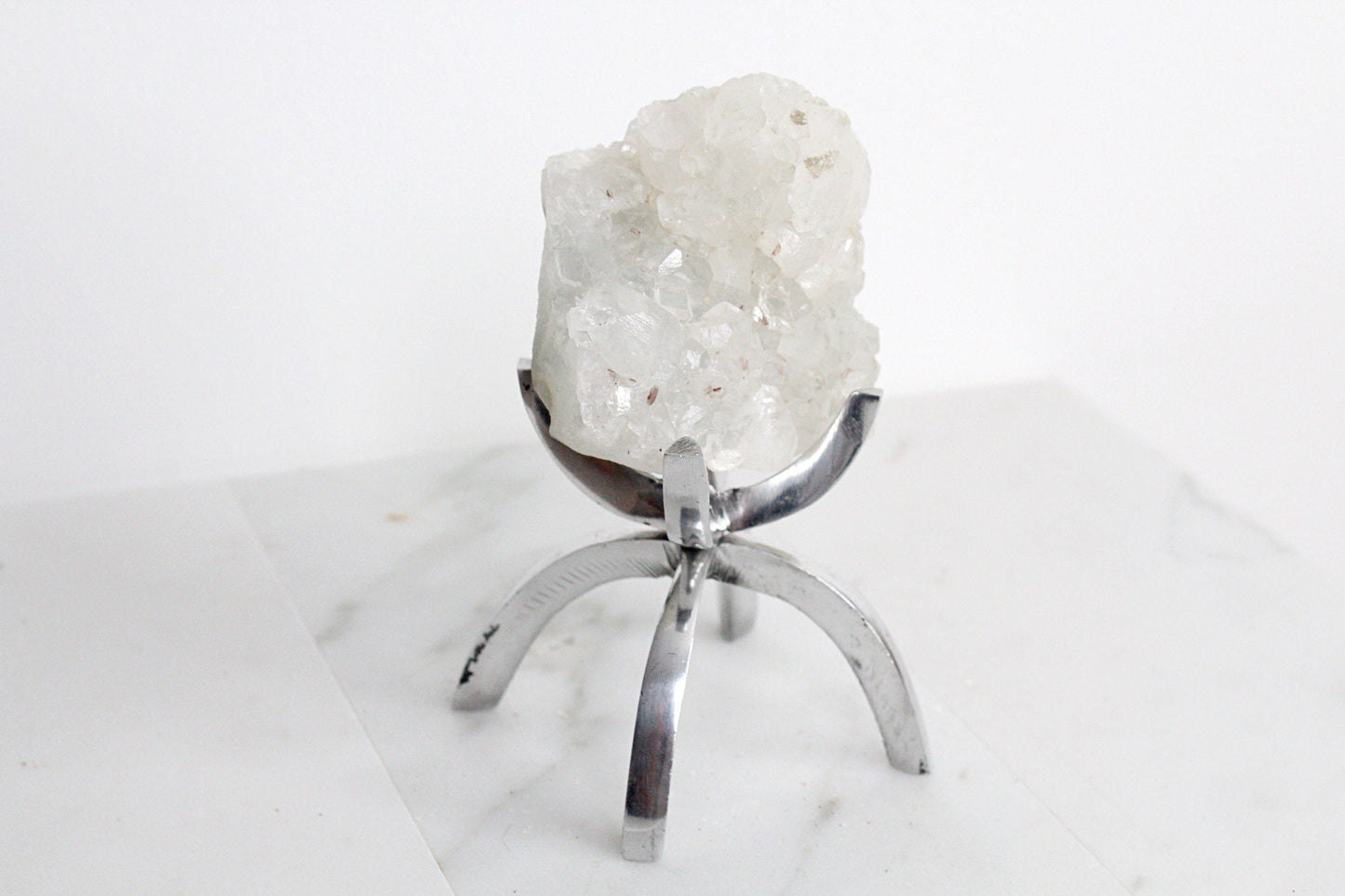 Apophyllite Quartz – White Crystal on Brass Claw Stand