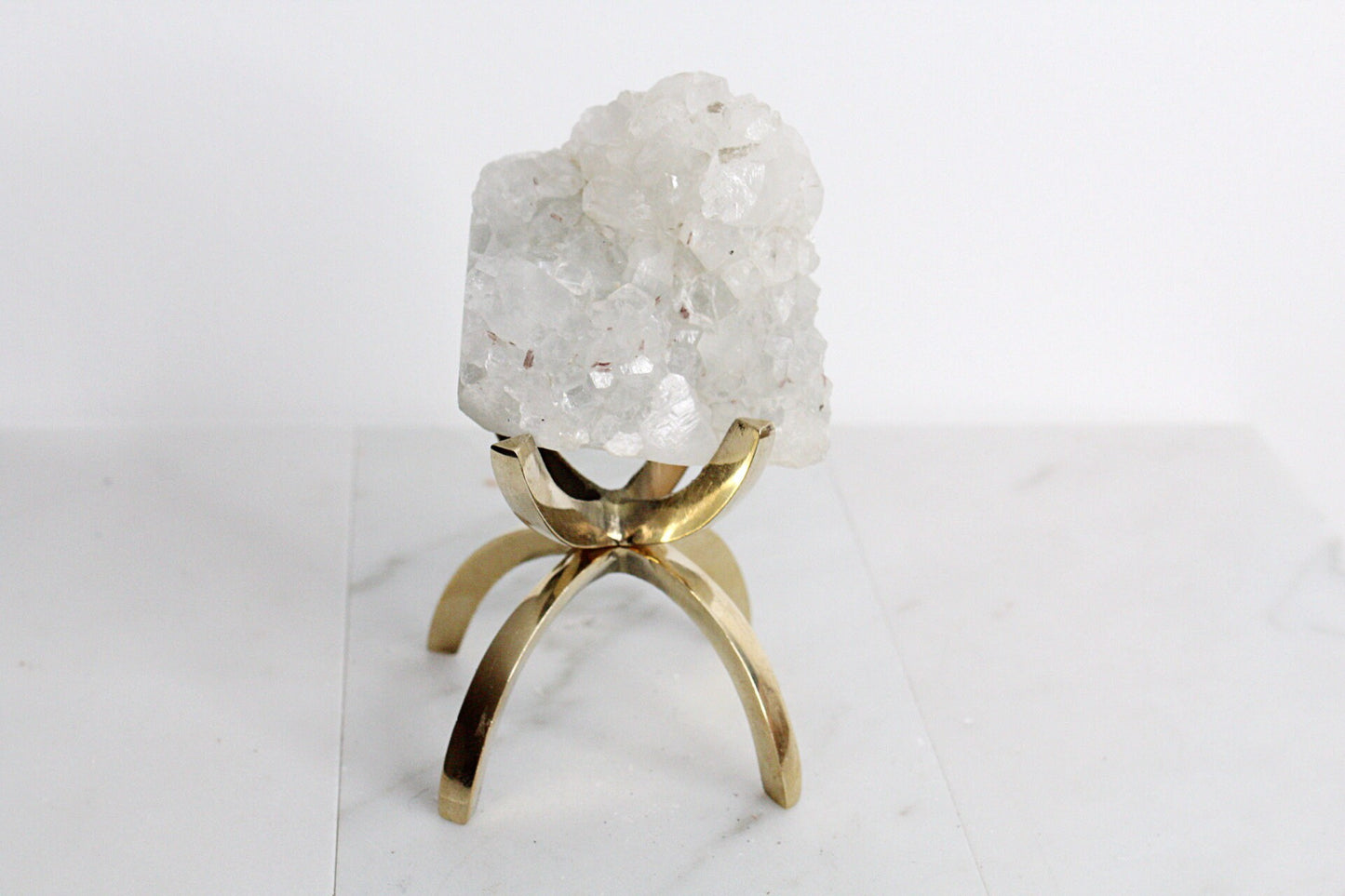 Apophyllite Quartz – White Crystal on Brass Claw Stand