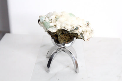 Heulandite & Apophyllite Crystal – Brass Claw Display for Boho Decor