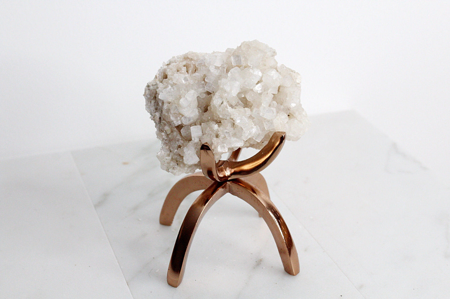 Apophyllite & Prehnite Pink Crystal – Brass Claw Display for Boho Home Decor