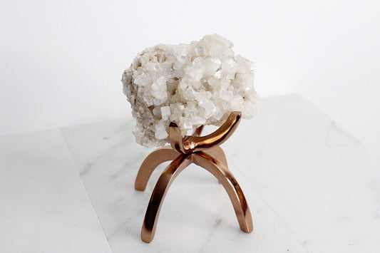 Apophyllite & Prehnite Pink Crystal – Brass Claw Display for Boho Home Decor