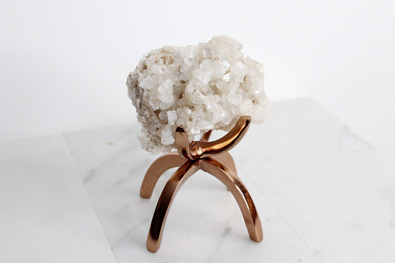 Apophyllite & Prehnite Pink Crystal – Brass Claw Display for Boho Home Decor