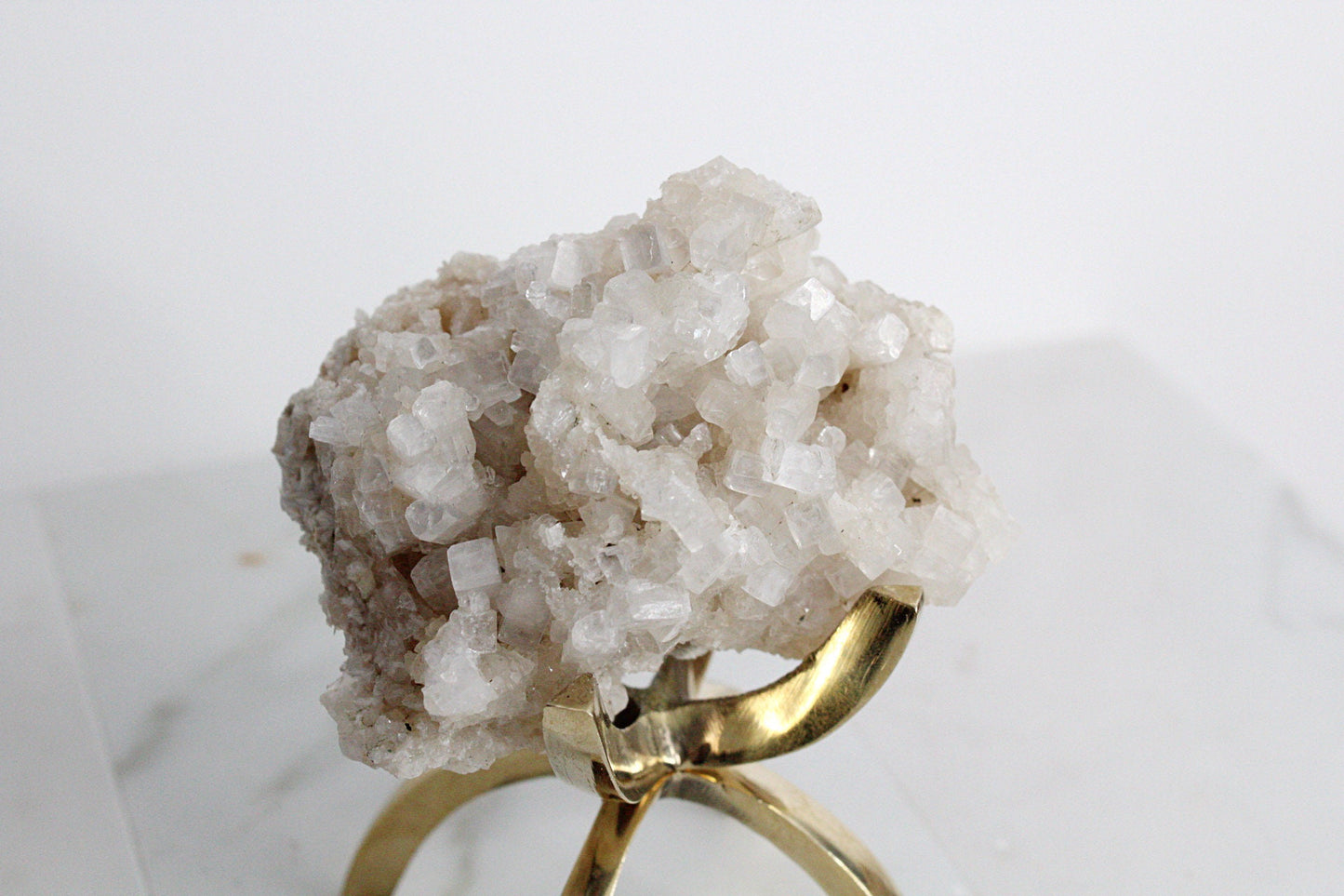 Apophyllite & Prehnite Pink Crystal – Brass Claw Display for Boho Home Decor