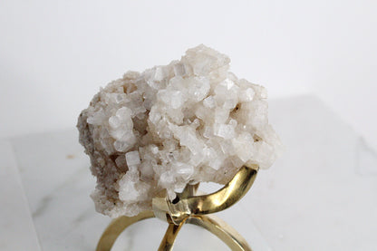 Apophyllite & Prehnite Pink Crystal – Brass Claw Display for Boho Home Decor