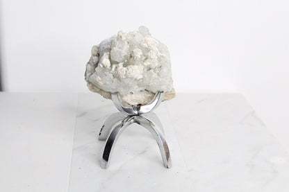 Apophyllite Okenite Quartz Crystal – Boho Decor on Brass Claw Stand