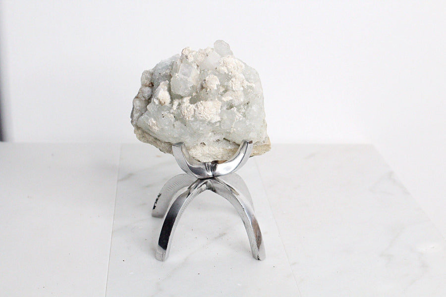 Apophyllite Okenite Quartz Crystal – Boho Decor on Brass Claw Stand