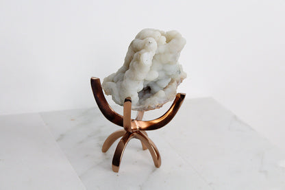 White Chalcedony Quartz – Boho Crystal Display with Brass Claw Stand