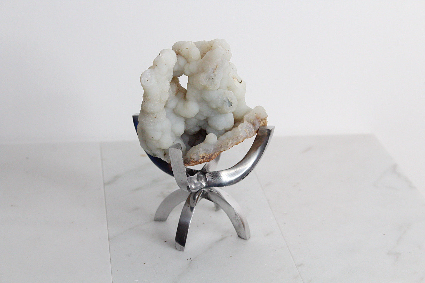 White Chalcedony Quartz – Boho Crystal Display with Brass Claw Stand