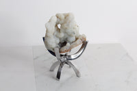 White Chalcedony Quartz – Boho Crystal Display with Brass Claw Stand