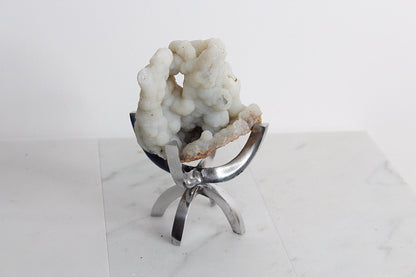 White Chalcedony Quartz – Boho Crystal Display with Brass Claw Stand
