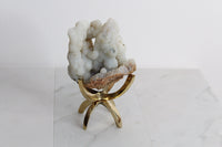 White Chalcedony Quartz – Boho Crystal Display with Brass Claw Stand