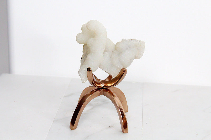Modern White Crystal Decor with Copper Claw Stand: Chalcedony Quartz Mineral Boho Decor Accent Quartz Crystal Gift Minimal Rose Gold Claw Stand Modern Crystal Decor with Claw Stand: Chalcedony Quartz Mineral
Boho Crystal Display: Chalcedony Quartz