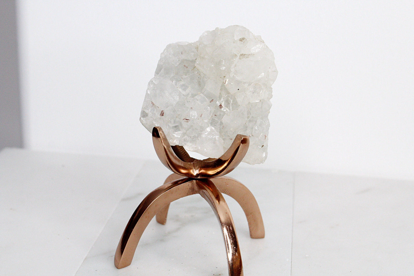 Apophyllite Quartz – White Crystal on Brass Claw Stand
