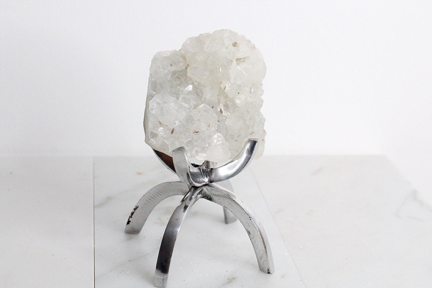 Apophyllite Quartz – White Crystal on Brass Claw Stand