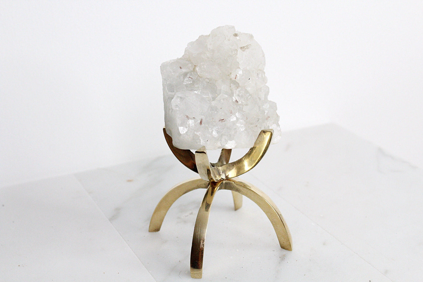 Apophyllite Quartz – White Crystal on Brass Claw Stand