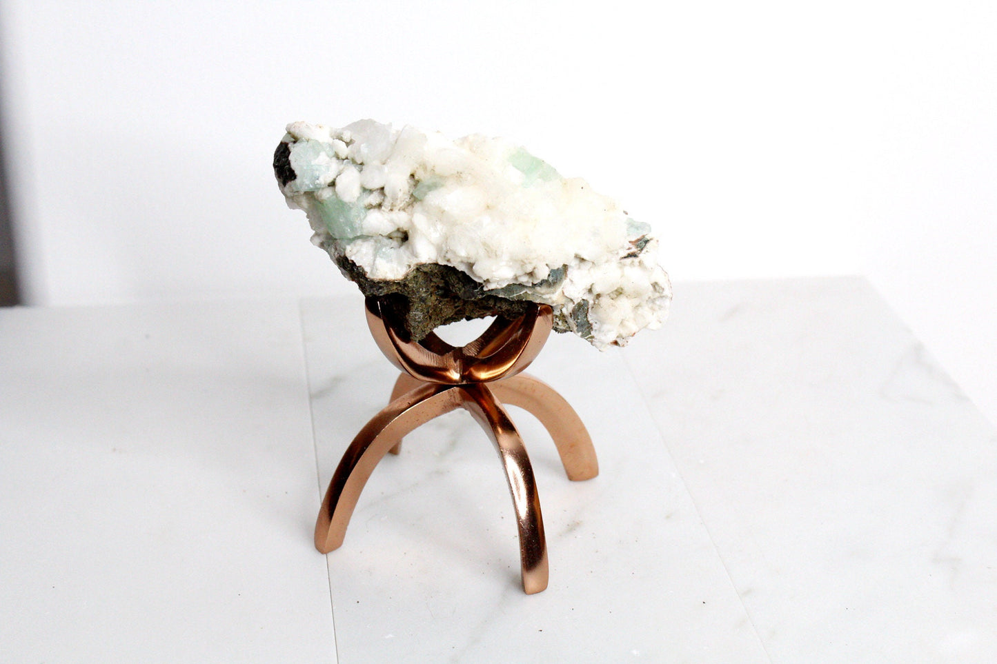 Heulandite & Apophyllite Crystal – Brass Claw Display for Boho Decor