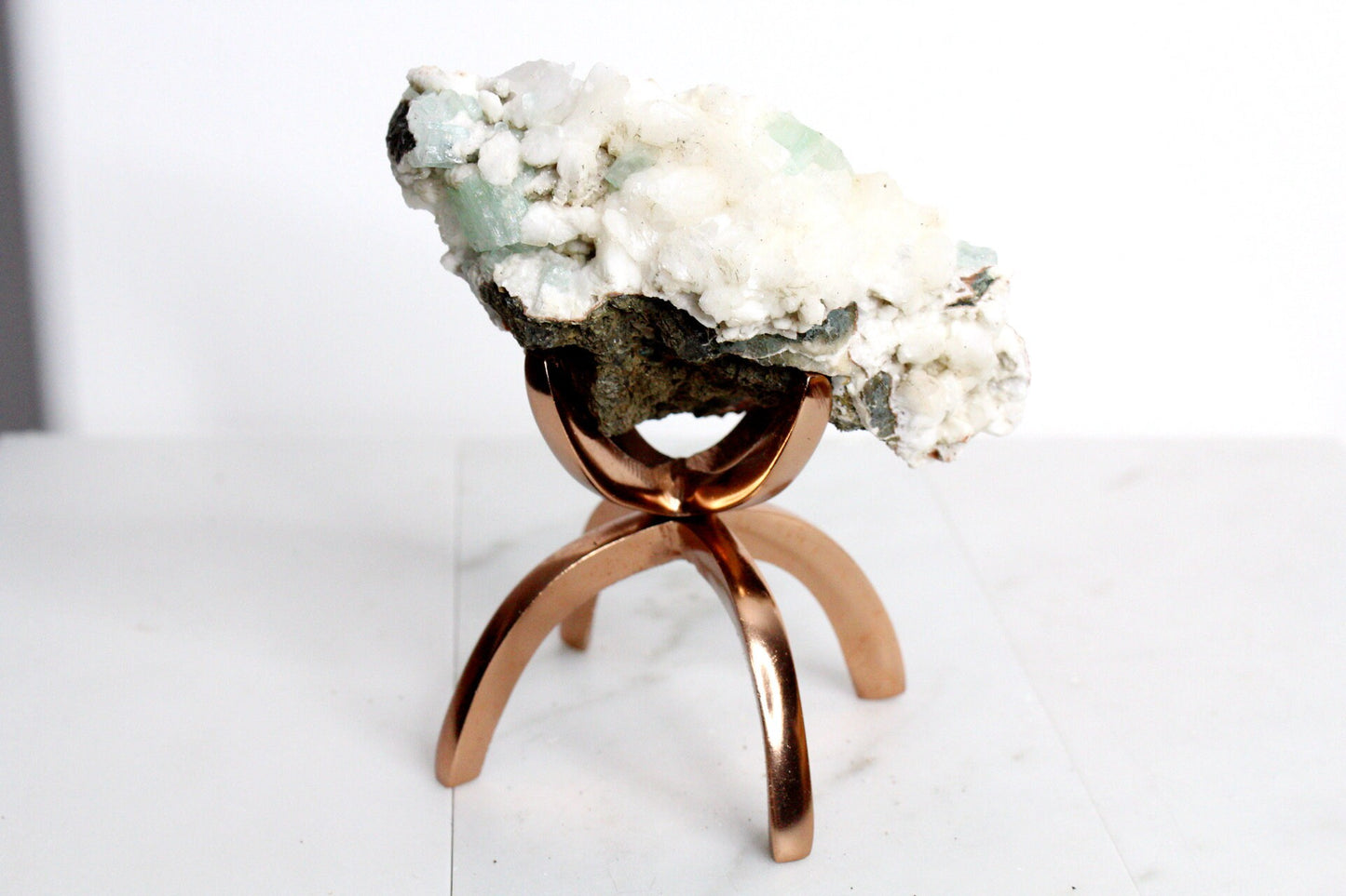 Heulandite & Apophyllite Crystal – Brass Claw Display for Boho Decor