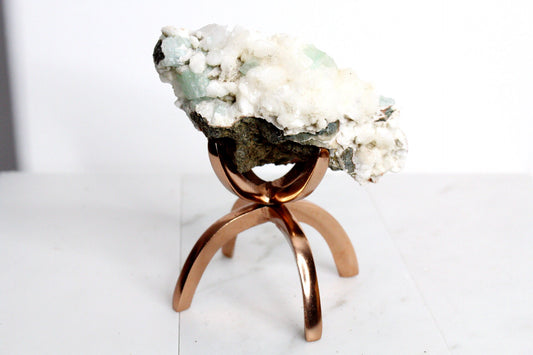 Heulandite & Apophyllite Crystal – Brass Claw Display for Boho Decor