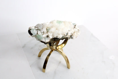 Heulandite & Apophyllite Crystal – Brass Claw Display for Boho Decor