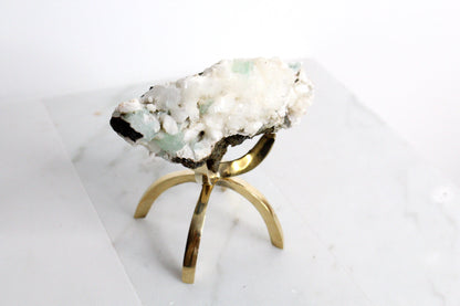 Heulandite & Apophyllite Crystal – Brass Claw Display for Boho Decor