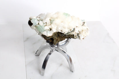 Heulandite & Apophyllite Crystal – Brass Claw Display for Boho Decor