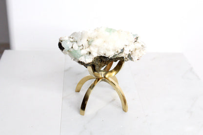 Heulandite & Apophyllite Crystal – Brass Claw Display for Boho Decor