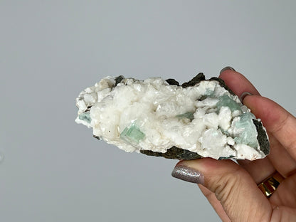 Heulandite & Apophyllite Crystal – Brass Claw Display for Boho Decor