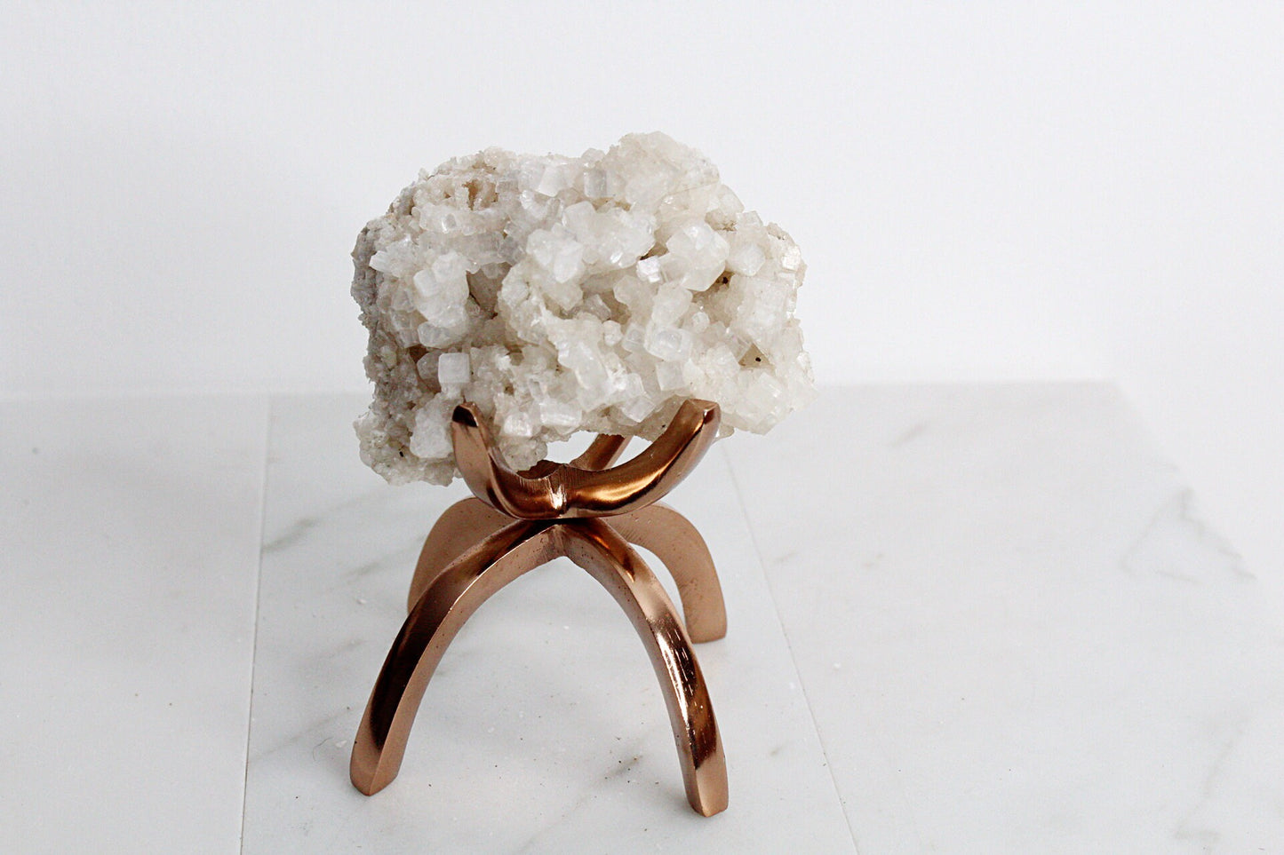 Apophyllite & Prehnite Pink Crystal – Brass Claw Display for Boho Home Decor