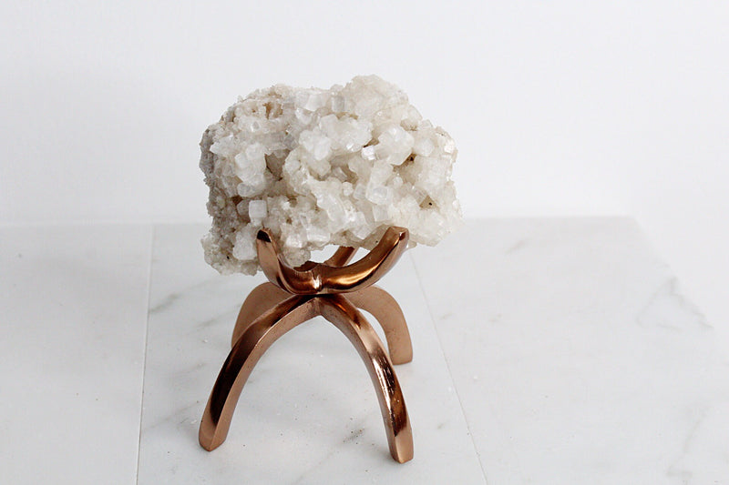 Apophyllite & Prehnite Pink Crystal – Brass Claw Display for Boho Home Decor