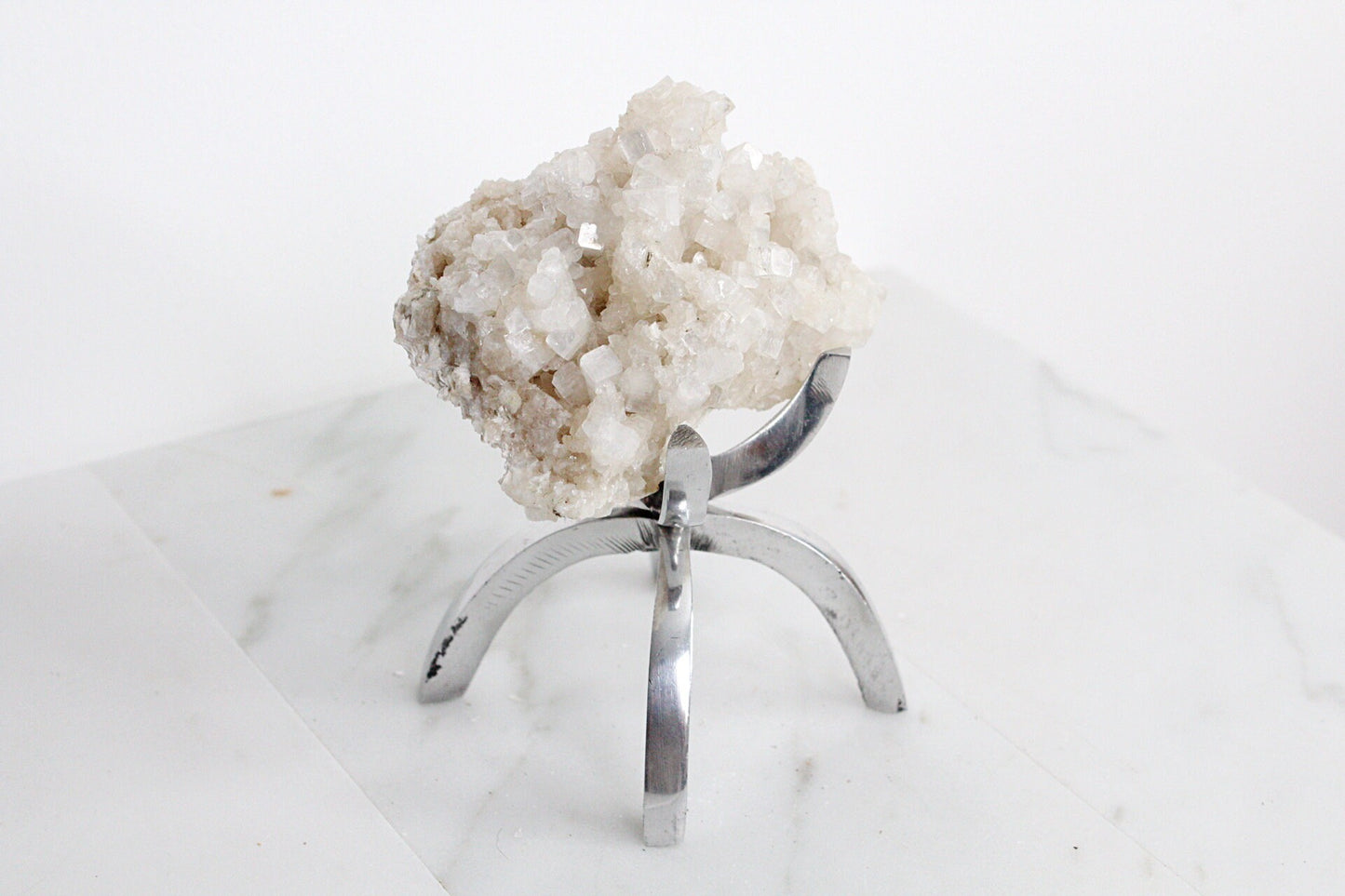 Apophyllite & Prehnite Pink Crystal – Brass Claw Display for Boho Home Decor