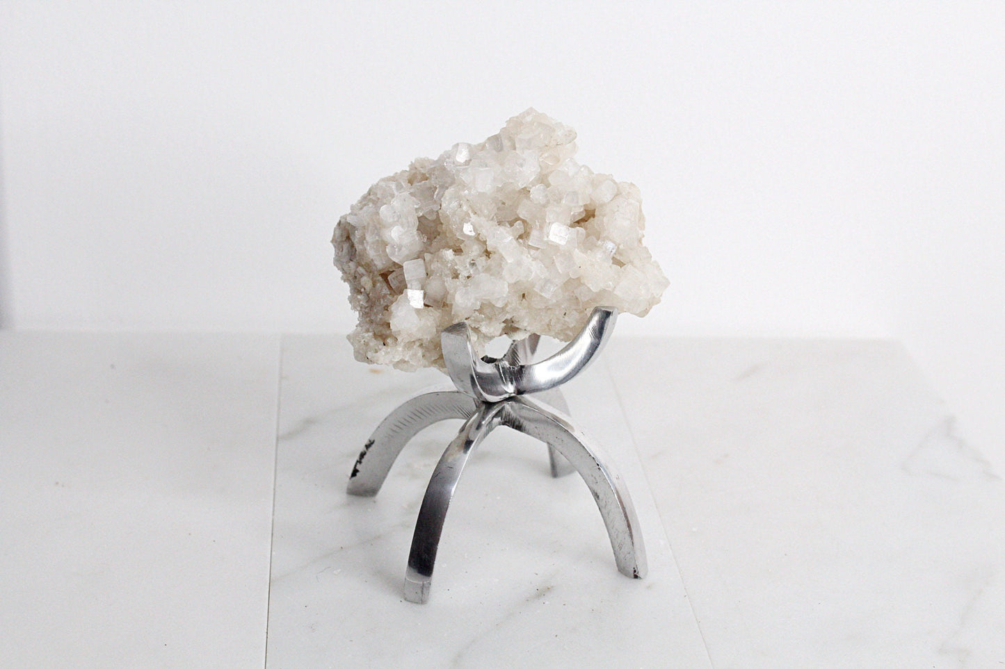 Apophyllite & Prehnite Pink Crystal – Brass Claw Display for Boho Home Decor