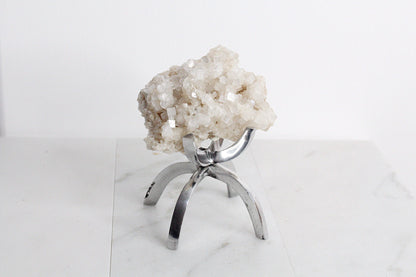 Apophyllite & Prehnite Pink Crystal – Brass Claw Display for Boho Home Decor