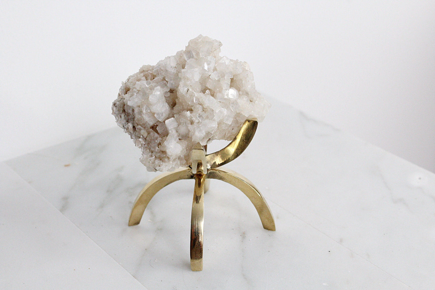 Apophyllite & Prehnite Pink Crystal – Brass Claw Display for Boho Home Decor