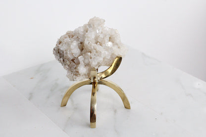 Apophyllite & Prehnite Pink Crystal – Brass Claw Display for Boho Home Decor