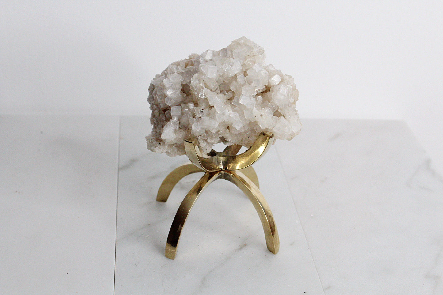 Apophyllite & Prehnite Pink Crystal – Brass Claw Display for Boho Home Decor