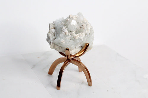 Apophyllite Okenite Quartz Crystal – Boho Decor on Brass Claw Stand