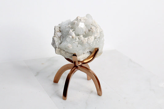 Apophyllite Okenite Quartz Crystal – Boho Decor on Brass Claw Stand