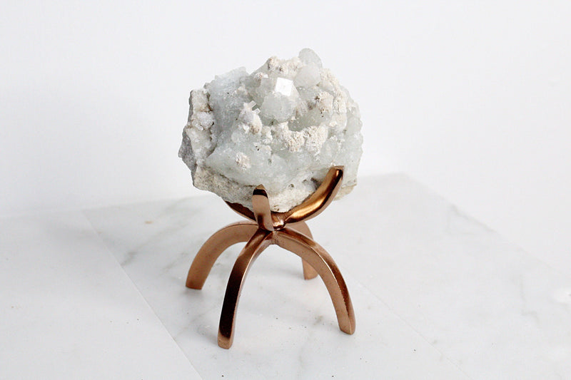 Apophyllite Okenite Quartz Crystal – Boho Decor on Brass Claw Stand