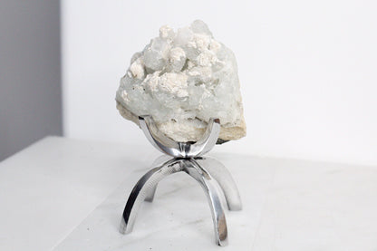 Apophyllite Okenite Quartz Crystal – Boho Decor on Brass Claw Stand
