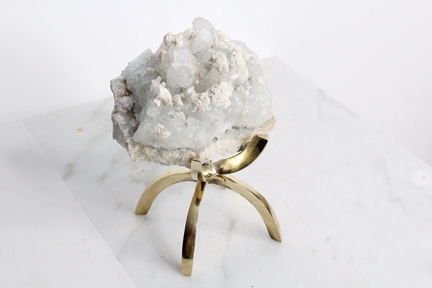 Apophyllite Okenite Quartz Crystal – Boho Decor on Brass Claw Stand