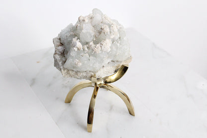 Apophyllite Okenite Quartz Crystal – Boho Decor on Brass Claw Stand