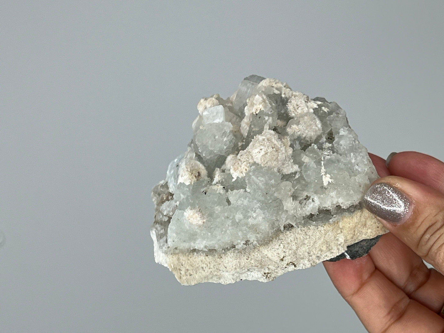 Apophyllite Okenite Quartz Crystal – Boho Decor on Brass Claw Stand