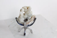 White Chalcedony Quartz – Boho Crystal Display with Brass Claw Stand