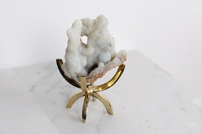 White Chalcedony Quartz – Boho Crystal Display with Brass Claw Stand