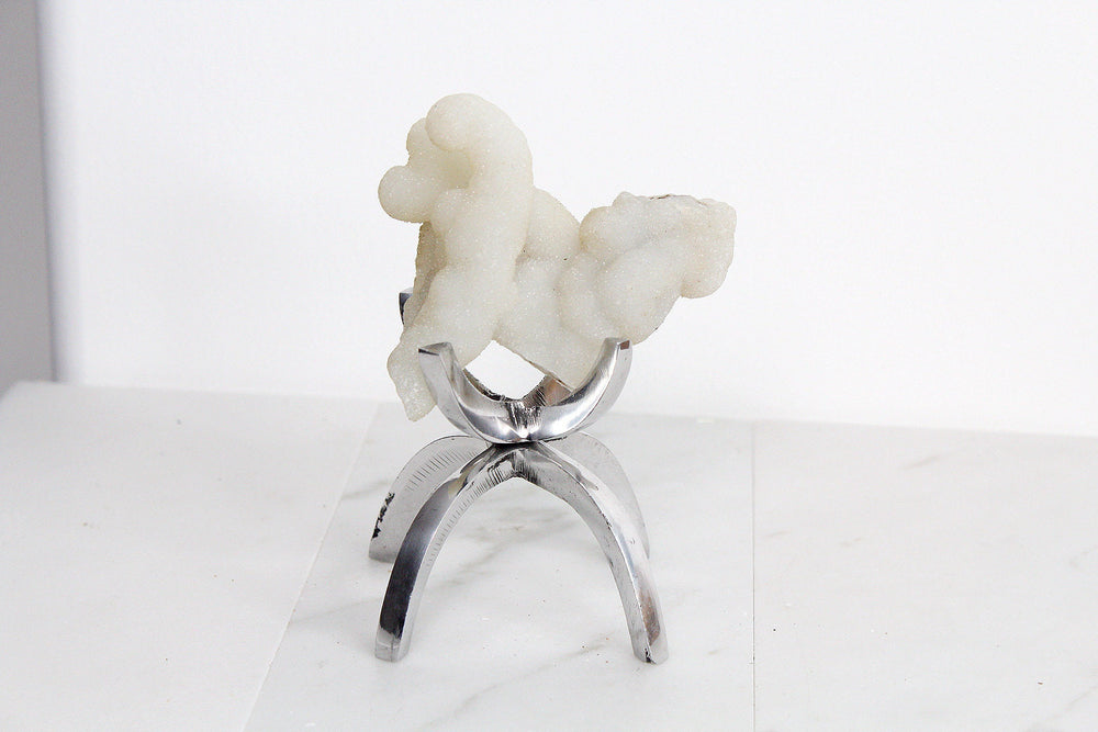 Modern White Crystal Decor with Silver Claw Stand: Chalcedony Quartz Mineral Boho Decor Accent Quartz Crystal Gift Minimal Silver Claw Stand Modern Crystal Decor with Silver Claw Stand Chalcedony Quartz Mineral
Boho Crystal Display: Chalcedony Quartz